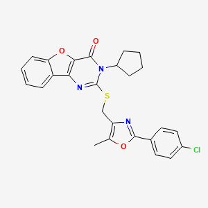 B2738772 2-(((2-(4-chlorophenyl)-5-methyloxazol-4-yl)methyl)thio)-3-cyclopentylbenzofuro[3,2-d]pyrimidin-4(3H)-one CAS No. 1030119-93-7