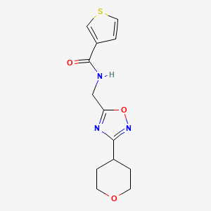 molecular formula C13H15N3O3S B2738781 N-{[3-(oxan-4-yl)-1,2,4-oxadiazol-5-yl]methyl}thiophene-3-carboxamide CAS No. 2034291-16-0