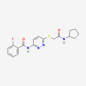 molecular formula C18H19FN4O2S B2738807 N-(6-((2-(cyclopentylamino)-2-oxoethyl)thio)pyridazin-3-yl)-2-fluorobenzamide CAS No. 1021091-54-2