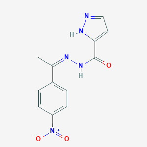 molecular formula C12H11N5O3 B273881 N'-(1-{4-nitrophenyl}ethylidene)-1H-pyrazole-5-carbohydrazide 