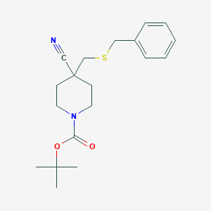 molecular formula C19H26N2O2S B2738844 Tert-butyl 4-(benzylsulfanylmethyl)-4-cyanopiperidine-1-carboxylate CAS No. 2253641-04-0