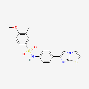molecular formula C19H17N3O3S2 B2739001 N-(4-{imidazo[2,1-b][1,3]thiazol-6-yl}phenyl)-4-methoxy-3-methylbenzene-1-sulfonamide CAS No. 872630-27-8
