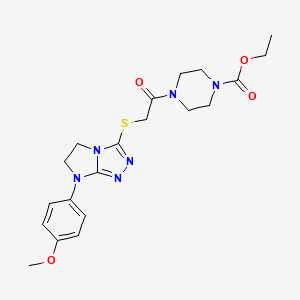 molecular formula C20H26N6O4S B2739017 ethyl 4-(2-((7-(4-methoxyphenyl)-6,7-dihydro-5H-imidazo[2,1-c][1,2,4]triazol-3-yl)thio)acetyl)piperazine-1-carboxylate CAS No. 921579-00-2