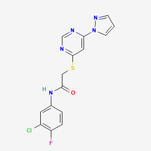 2-((6-(1H-pyrazol-1-yl)pyrimidin-4-yl)thio)-N-(3-chloro-4-fluorophenyl)acetamide