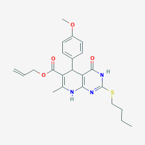 molecular formula C23H27N3O4S B2739066 Allyl 2-(butylthio)-5-(4-methoxyphenyl)-7-methyl-4-oxo-3,4,5,8-tetrahydropyrido[2,3-d]pyrimidine-6-carboxylate CAS No. 930705-77-4