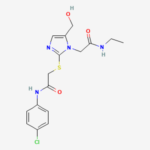 molecular formula C16H19ClN4O3S B2739122 N-(4-chlorophenyl)-2-({1-[(ethylcarbamoyl)methyl]-5-(hydroxymethyl)-1H-imidazol-2-yl}sulfanyl)acetamide CAS No. 923165-32-6