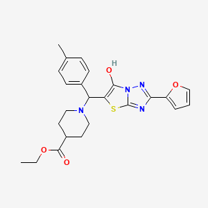 molecular formula C24H26N4O4S B2739124 ethyl 1-{[2-(furan-2-yl)-6-hydroxy-[1,2,4]triazolo[3,2-b][1,3]thiazol-5-yl](4-methylphenyl)methyl}piperidine-4-carboxylate CAS No. 896293-28-0