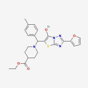 molecular formula C24H26N4O4S B2739124 Ethyl 1-((2-(furan-2-yl)-6-hydroxythiazolo[3,2-b][1,2,4]triazol-5-yl)(p-tolyl)methyl)piperidine-4-carboxylate CAS No. 896293-28-0