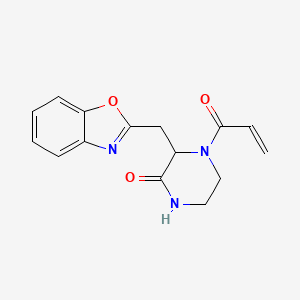 molecular formula C15H15N3O3 B2739253 3-[(1,3-Benzoxazol-2-yl)methyl]-4-(prop-2-enoyl)piperazin-2-one CAS No. 2094114-22-2