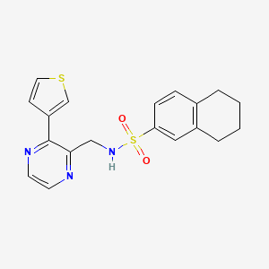 molecular formula C19H19N3O2S2 B2739278 N-((3-(thiophen-3-yl)pyrazin-2-yl)methyl)-5,6,7,8-tetrahydronaphthalene-2-sulfonamide CAS No. 2034369-23-6
