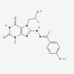 (E)-7-(2-hydroxypropyl)-8-(2-(1-(4-methoxyphenyl)ethylidene)hydrazinyl)-3-methyl-1H-purine-2,6(3H,7H)-dione