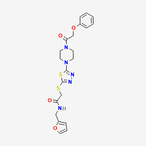 molecular formula C21H23N5O4S2 B2739292 N-(furan-2-ylmethyl)-2-((5-(4-(2-phenoxyacetyl)piperazin-1-yl)-1,3,4-thiadiazol-2-yl)thio)acetamide CAS No. 1203323-92-5