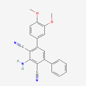 molecular formula C22H17N3O2 B2739293 2-amino-4-(3,4-dimethoxyphenyl)-6-phenylbenzene-1,3-dicarbonitrile CAS No. 299441-58-0