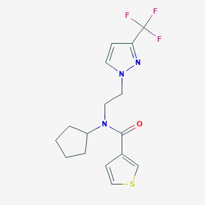 molecular formula C16H18F3N3OS B2739333 N-cyclopentyl-N-(2-(3-(trifluoromethyl)-1H-pyrazol-1-yl)ethyl)thiophene-3-carboxamide CAS No. 2034292-64-1