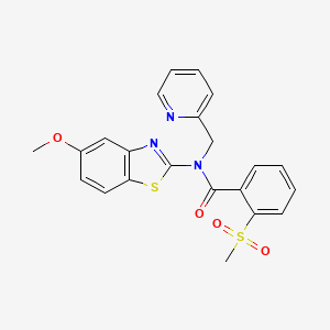 molecular formula C22H19N3O4S2 B2739338 2-methanesulfonyl-N-(5-methoxy-1,3-benzothiazol-2-yl)-N-[(pyridin-2-yl)methyl]benzamide CAS No. 899964-44-4