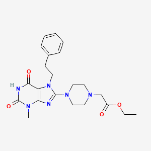 molecular formula C22H28N6O4 B2739365 ethyl 2-(4-(3-methyl-2,6-dioxo-7-phenethyl-2,3,6,7-tetrahydro-1H-purin-8-yl)piperazin-1-yl)acetate CAS No. 898419-81-3