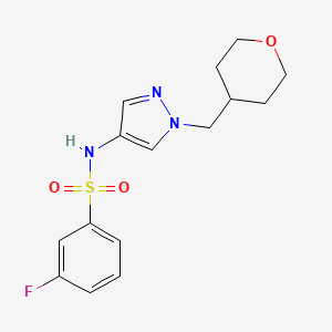 molecular formula C15H18FN3O3S B2739373 3-fluoro-N-{1-[(oxan-4-yl)methyl]-1H-pyrazol-4-yl}benzene-1-sulfonamide CAS No. 1706270-59-8