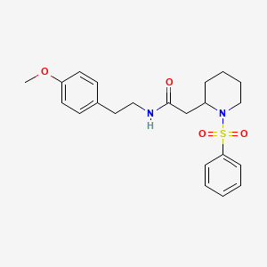 molecular formula C22H28N2O4S B2739430 2-[1-(benzenesulfonyl)piperidin-2-yl]-N-[2-(4-methoxyphenyl)ethyl]acetamide CAS No. 1021118-25-1