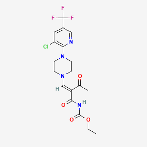 molecular formula C18H20ClF3N4O4 B2739502 ethyl N-[(2E)-2-({4-[3-chloro-5-(trifluoromethyl)pyridin-2-yl]piperazin-1-yl}methylidene)-3-oxobutanoyl]carbamate CAS No. 339103-90-1