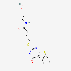 N-(3-hydroxypropyl)-4-[(1-oxo-2,6,7,8-tetrahydrocyclopenta[2,3]thieno[2,4-b]pyrimidin-3-yl)thio]butanamide