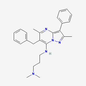 molecular formula C26H31N5 B2739514 6-benzyl-N-[3-(dimethylamino)propyl]-2,5-dimethyl-3-phenylpyrazolo[1,5-a]pyrimidin-7-amine CAS No. 862199-82-4
