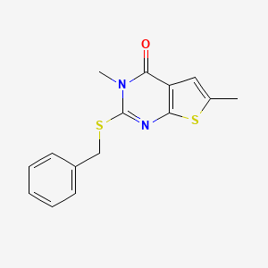 molecular formula C15H14N2OS2 B2739540 2-(benzylsulfanyl)-3,6-dimethyl-3H,4H-thieno[2,3-d]pyrimidin-4-one CAS No. 717829-60-2