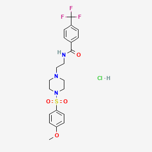 molecular formula C21H25ClF3N3O4S B2739603 N-(2-(4-((4-methoxyphenyl)sulfonyl)piperazin-1-yl)ethyl)-4-(trifluoromethyl)benzamide hydrochloride CAS No. 1216654-72-6