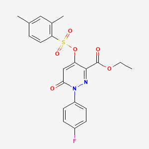 molecular formula C21H19FN2O6S B2739619 Ethyl 4-(((2,4-dimethylphenyl)sulfonyl)oxy)-1-(4-fluorophenyl)-6-oxo-1,6-dihydropyridazine-3-carboxylate CAS No. 899958-96-4