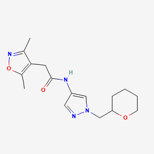 molecular formula C16H22N4O3 B2739650 2-(3,5-dimethyl-1,2-oxazol-4-yl)-N-{1-[(oxan-2-yl)methyl]-1H-pyrazol-4-yl}acetamide CAS No. 2034228-94-7
