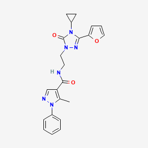 molecular formula C22H22N6O3 B2739651 N-{2-[4-cyclopropyl-3-(furan-2-yl)-5-oxo-4,5-dihydro-1H-1,2,4-triazol-1-yl]ethyl}-5-methyl-1-phenyl-1H-pyrazole-4-carboxamide CAS No. 1797584-58-7