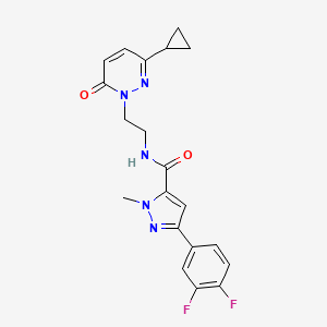 molecular formula C20H19F2N5O2 B2739668 N-(2-(3-cyclopropyl-6-oxopyridazin-1(6H)-yl)ethyl)-3-(3,4-difluorophenyl)-1-methyl-1H-pyrazole-5-carboxamide CAS No. 2034564-16-2