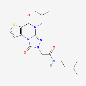molecular formula C18H25N5O3S B2739686 N-(3-methylbutyl)-2-[8-(2-methylpropyl)-7,12-dioxo-5-thia-1,8,10,11-tetrazatricyclo[7.3.0.02,6]dodeca-2(6),3,9-trien-11-yl]acetamide CAS No. 1358506-94-1