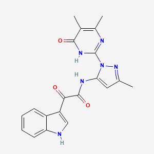 molecular formula C20H18N6O3 B2739693 N-(1-(4,5-Dimethyl-6-oxo-1,6-dihydropyrimidin-2-yl)-3-methyl-1H-pyrazol-5-yl)-2-(1H-indol-3-yl)-2-oxoacetamide CAS No. 1004680-82-3