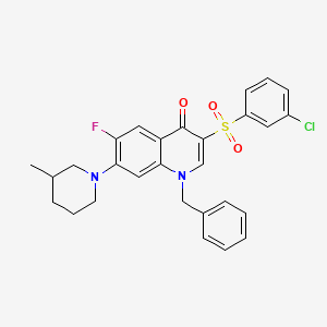 molecular formula C28H26ClFN2O3S B2739742 1-benzyl-3-(3-chlorobenzenesulfonyl)-6-fluoro-7-(3-methylpiperidin-1-yl)-1,4-dihydroquinolin-4-one CAS No. 892759-34-1