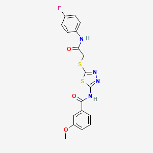 molecular formula C18H15FN4O3S2 B2739751 N-[5-({[(4-fluorophenyl)carbamoyl]methyl}sulfanyl)-1,3,4-thiadiazol-2-yl]-3-methoxybenzamide CAS No. 392297-62-0
