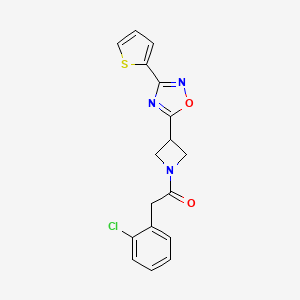 molecular formula C17H14ClN3O2S B2739754 2-(2-Chlorophenyl)-1-(3-(3-(thiophen-2-yl)-1,2,4-oxadiazol-5-yl)azetidin-1-yl)ethanone CAS No. 1327631-97-9