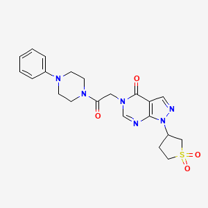 molecular formula C21H24N6O4S B2739781 1-(1,1-二氧代四氢噻吩-3-基)-5-(2-氧代-2-(4-苯基哌嗪-1-基)乙基)-1H-吡唑并[3,4-d]嘧啶-4(5H)-酮 CAS No. 1040645-33-7