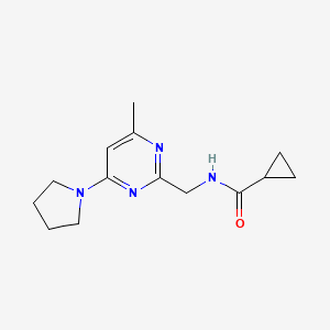 molecular formula C14H20N4O B2739784 N-((4-methyl-6-(pyrrolidin-1-yl)pyrimidin-2-yl)methyl)cyclopropanecarboxamide CAS No. 1797804-38-6