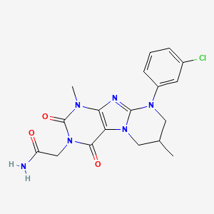 molecular formula C18H19ClN6O3 B2739791 2-[9-(3-chlorophenyl)-1,7-dimethyl-2,4-dioxo-7,8-dihydro-6H-purino[7,8-a]pyrimidin-3-yl]acetamide CAS No. 876900-91-3