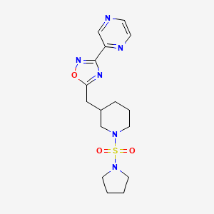 molecular formula C16H22N6O3S B2739803 3-(吡嘧啶-2-基)-5-((1-(吡咯啉-1-基磺酰基)哌嗪-3-基)甲基)-1,2,4-噁二唑 CAS No. 1706106-56-0