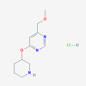 molecular formula C11H18ClN3O2 B2739815 4-(Methoxymethyl)-6-(piperidin-3-yloxy)pyrimidine hydrochloride CAS No. 1707580-72-0