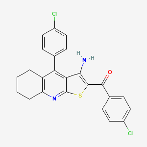molecular formula C24H18Cl2N2OS B2739834 (3-Amino-4-(4-chlorophenyl)-5,6,7,8-tetrahydrothieno[2,3-b]quinolin-2-yl)(4-chlorophenyl)methanone CAS No. 332045-93-9