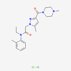 molecular formula C21H30ClN5O2 B2739858 N-ethyl-2-(5-methyl-3-(4-methylpiperazine-1-carbonyl)-1H-pyrazol-1-yl)-N-(o-tolyl)acetamide hydrochloride CAS No. 1323528-70-6