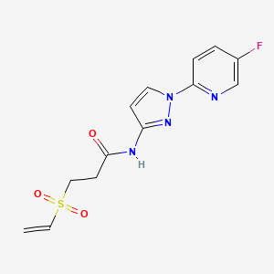 molecular formula C13H13FN4O3S B2739863 3-Ethenylsulfonyl-N-[1-(5-fluoropyridin-2-yl)pyrazol-3-yl]propanamide CAS No. 2224427-88-5