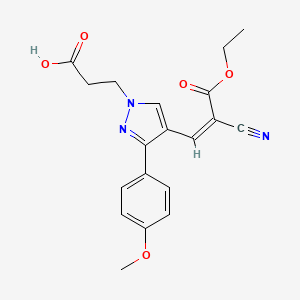 B2739869 (Z)-3-(4-(2-cyano-3-ethoxy-3-oxoprop-1-en-1-yl)-3-(4-methoxyphenyl)-1H-pyrazol-1-yl)propanoic acid CAS No. 882224-14-8