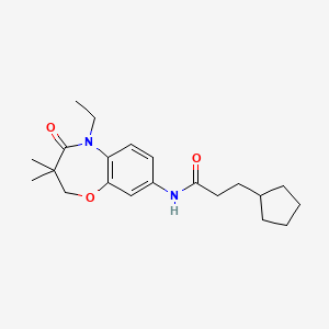 molecular formula C21H30N2O3 B2739878 3-cyclopentyl-N-(5-ethyl-3,3-dimethyl-4-oxo-2,3,4,5-tetrahydrobenzo[b][1,4]oxazepin-8-yl)propanamide CAS No. 921868-25-9