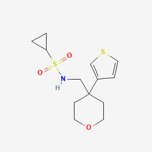 molecular formula C13H19NO3S2 B2739882 N-((4-(thiophen-3-yl)tetrahydro-2H-pyran-4-yl)methyl)cyclopropanesulfonamide CAS No. 2320669-77-8
