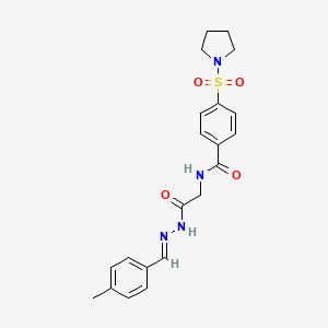 molecular formula C21H24N4O4S B2739884 (E)-N-(2-(2-(4-甲基苯甲亚甲基)肼基)-2-氧代乙基)-4-(吡咯啉-1-基磺酰)苯甲酰胺 CAS No. 391896-01-8