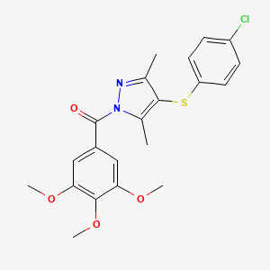 molecular formula C21H21ClN2O4S B2739888 (4-((4-chlorophenyl)thio)-3,5-dimethyl-1H-pyrazol-1-yl)(3,4,5-trimethoxyphenyl)methanone CAS No. 424813-10-5