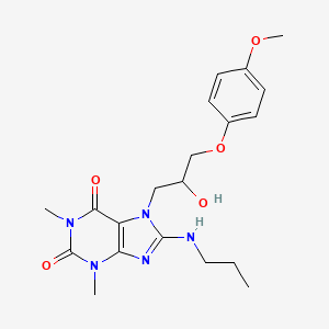molecular formula C20H27N5O5 B2739894 7-(2-hydroxy-3-(4-methoxyphenoxy)propyl)-1,3-dimethyl-8-(propylamino)-1H-purine-2,6(3H,7H)-dione CAS No. 333755-51-4
